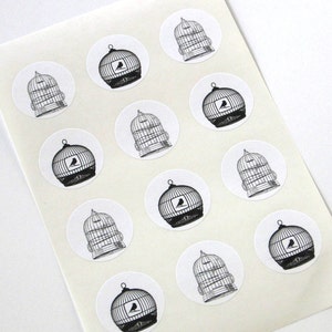 Bird Cage Stickers One Inch Round Seals image 2