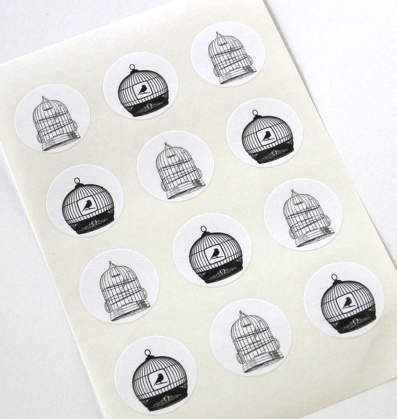 Bird Cage Stickers One Inch Round Seals image 2