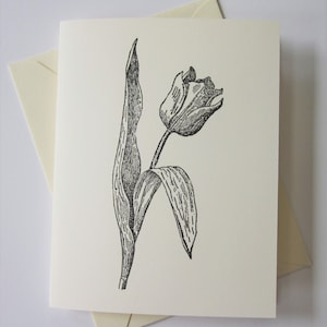 Tulip Flower Note Cards Stationery Set of 10 Cards in White or Light Ivory with Matching Envelopes