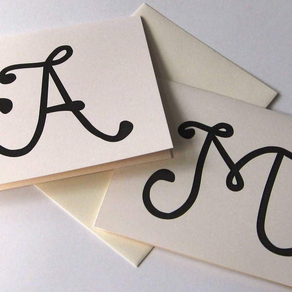 Monogram Initial Notecards Set of 10 with Matching Envelopes