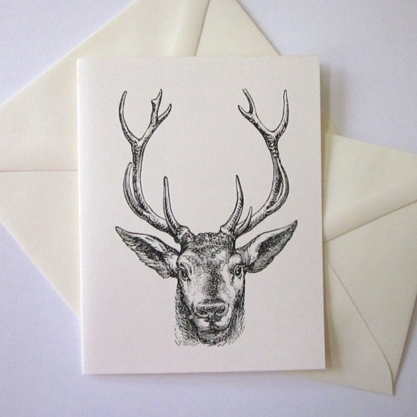 Deer with Antlers Note Cards Set of 10 with Matching Envelopes