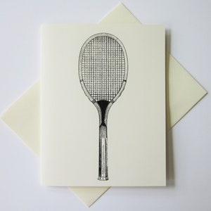 Tennis Racket Note Cards Stationery Ensemble de 10 cartes en ivoire blanc ou léger avec enveloppes assorties