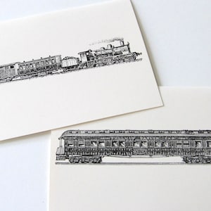 Train Note Cards Stationery Ensemble de 4 cartes en ivoire blanc ou léger avec enveloppes assorties