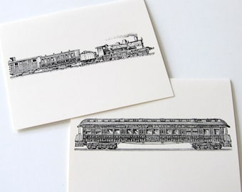 Train Note Cards Stationery Set of 4 Cards in White or Light Ivory with Matching Envelopes