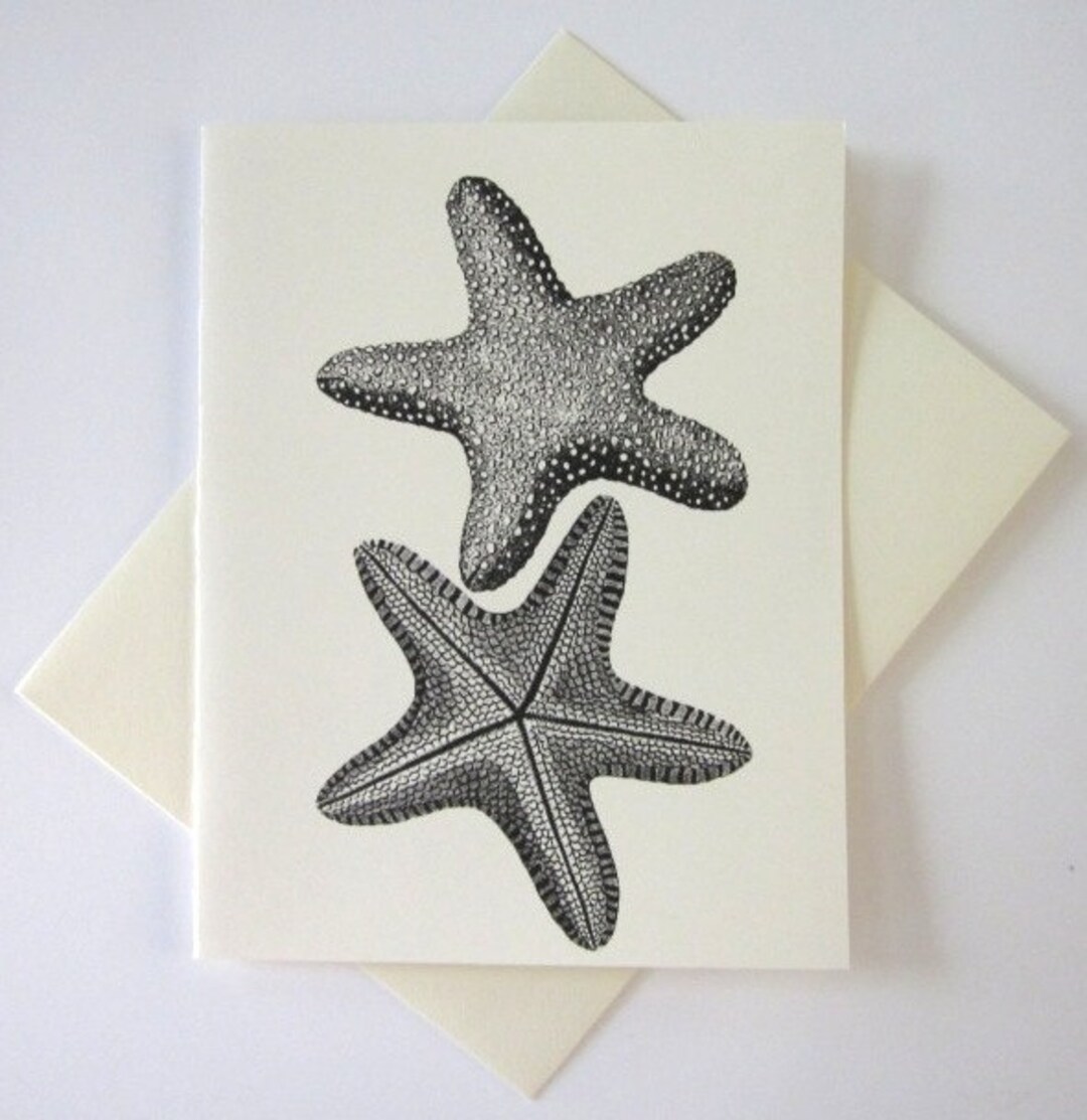 Starfish Note Card Set of 10 in White or Light Ivory With Matching ...