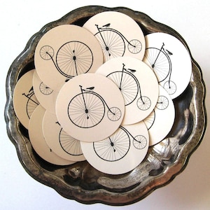 Penny Farthing Bicycle Tags Round Gift Tags Set of 10