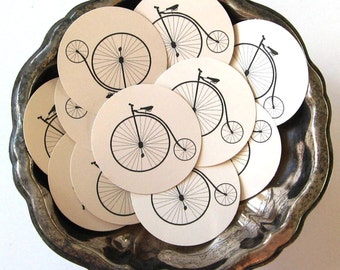 Penny Farthing Bicycle Tags Round Gift Tags Set of 10