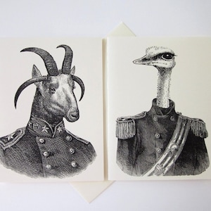 Animali militari Nota carte Cancelleria Set di 10 carte in avorio bianco o leggero con buste abbinate