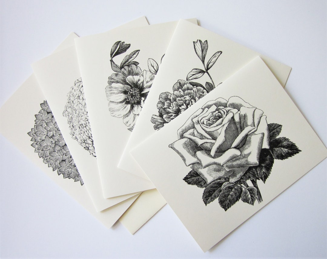 Flower Floral Note Cards Set of 10 With Matching Envelopes - Etsy