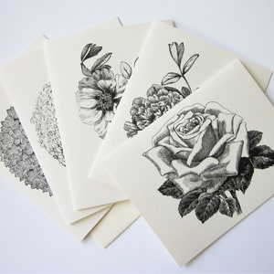 Flower Floral Note Cards Set of 10 with Matching Envelopes