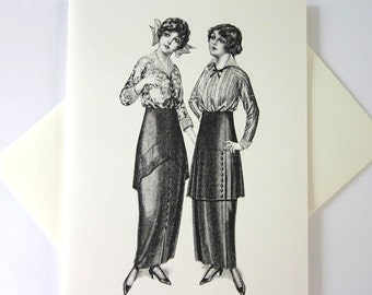 Cartões de notas vintage femininos, conjunto de 10 cartões em branco ou marfim claro com envelopes correspondentes