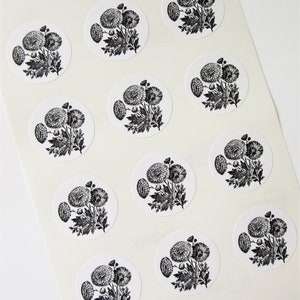 Chrysanthemum Flower Stickers One Inch Round Seals