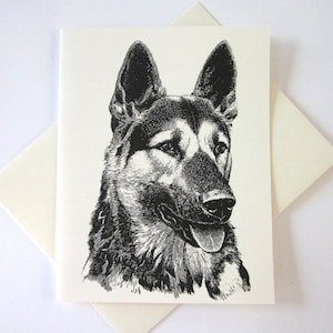 German Shepherd Dog Note Card Set of 10 in White or Light Ivory with Matching Envelopes