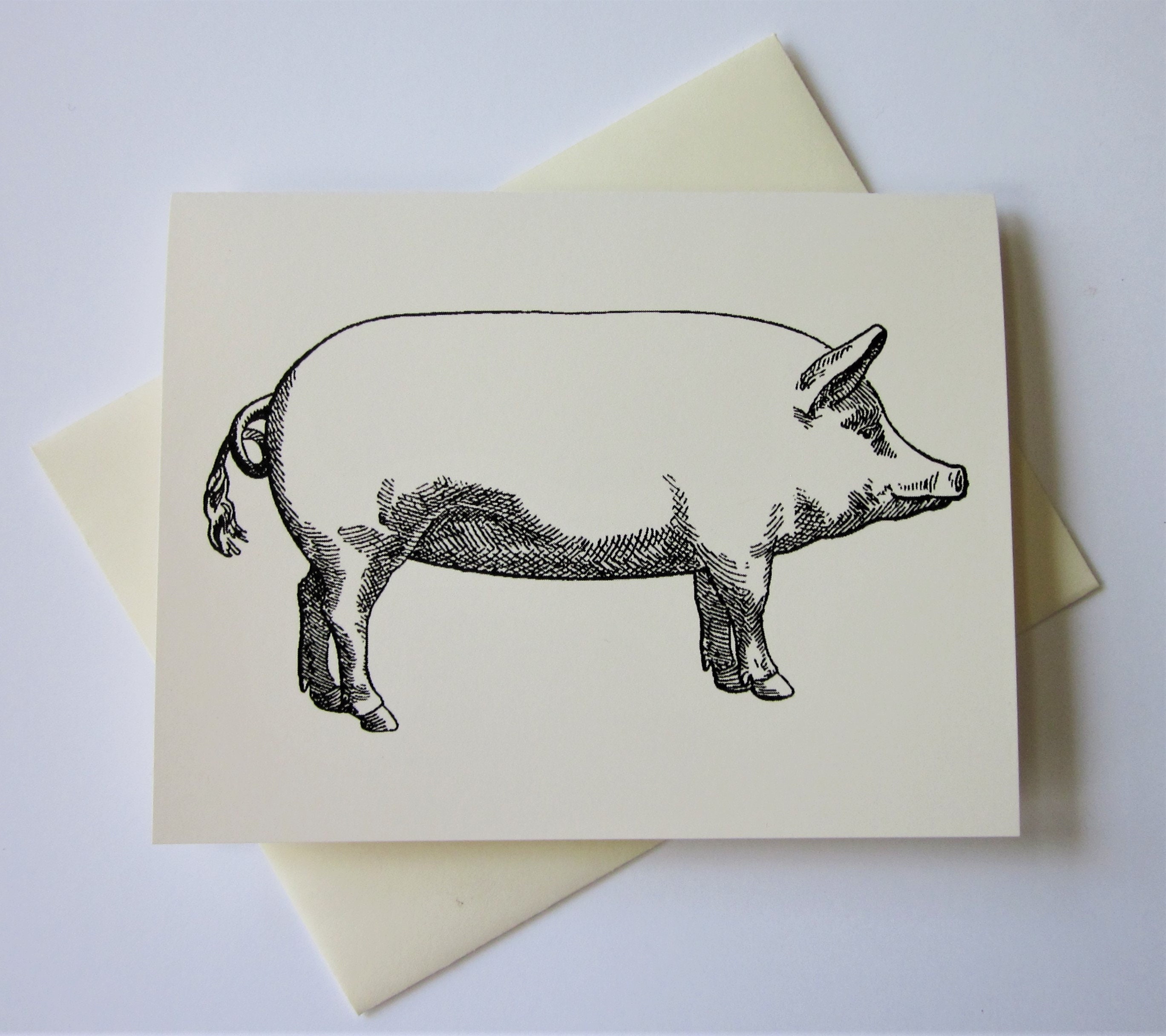 Pig Note Cards Stationery Set of 10 Cards in White or Light | Etsy