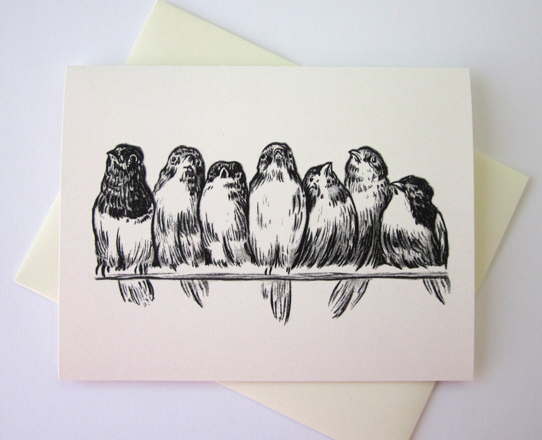 Birds on a Wire Note Cards Stationery Set of 10 Cards in White or Light ...