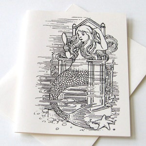 Mermaid Note Cards Papeterie Ensemble de 10 cartes en ivoire blanc ou léger avec enveloppes assorties