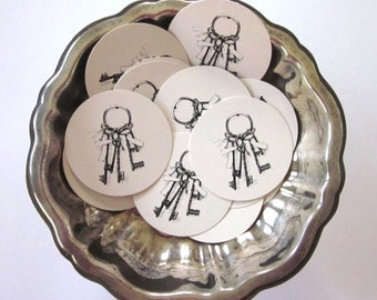 Vintage Key Tags Round Paper Gift Tags Set of 10