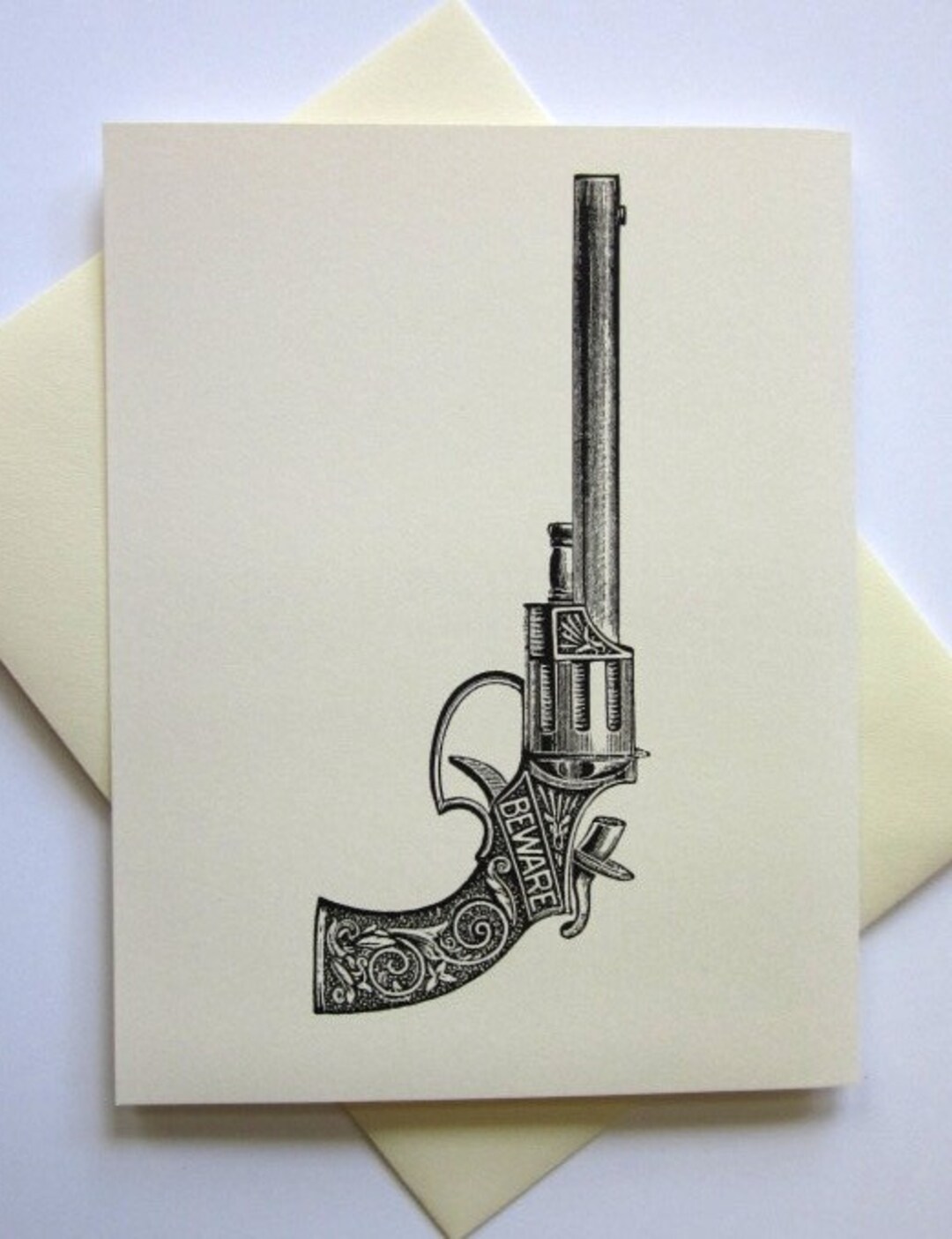 Weapon Note Picture Gun Note Cards Stationery Set of 10 Cards in White or Light Ivory With ...