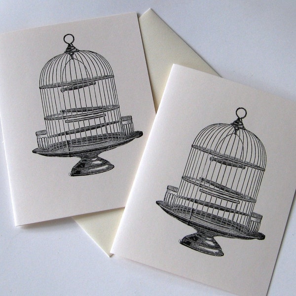 Bird Cage Folded Note Card Set of 10 in White or Ivory with Matching Envelopes