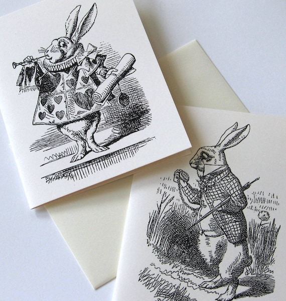 不思議の国のアリス ウサギのノートカード 10 枚セット (白または