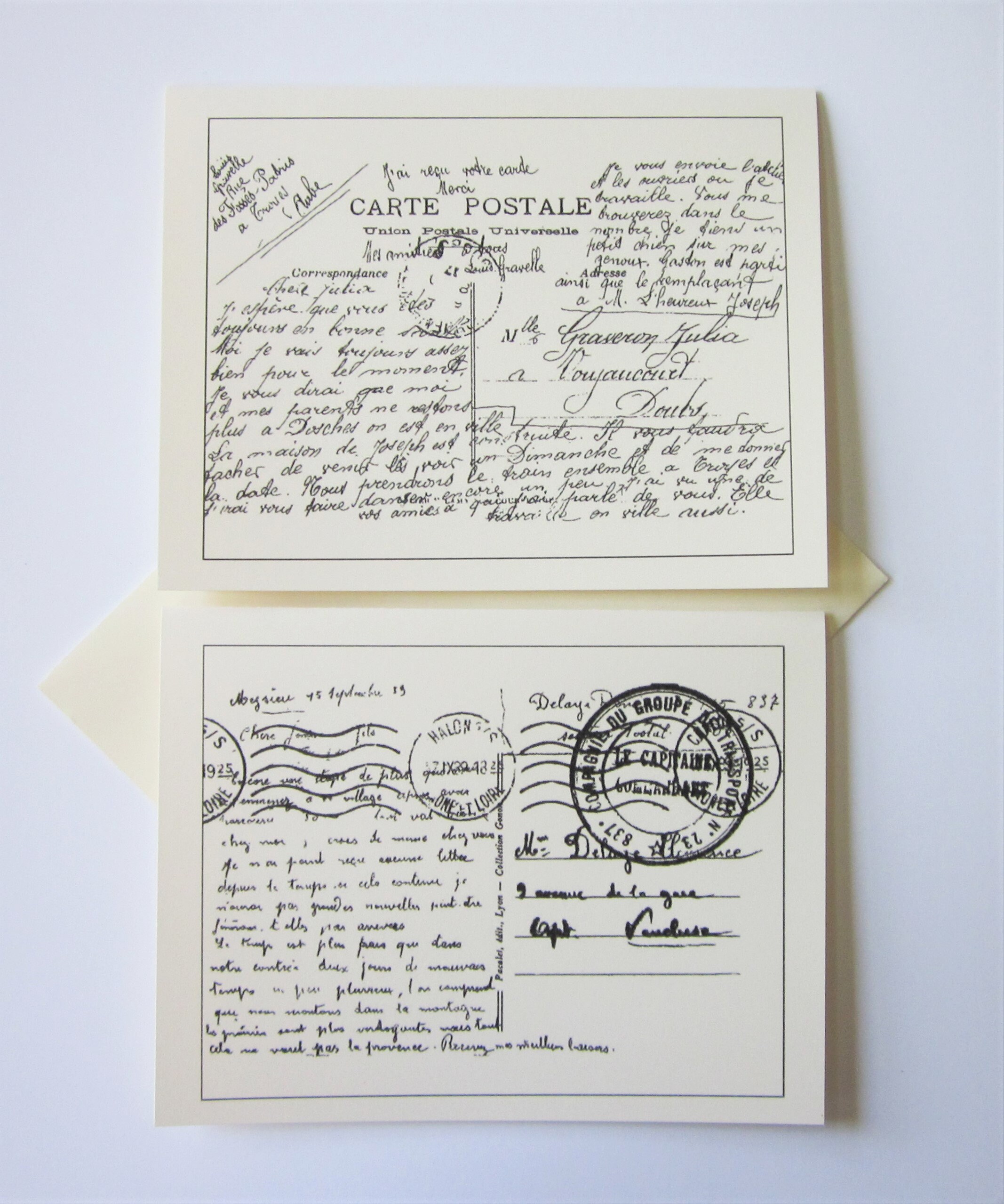 Postcard Note Card Vintage French Postcard Note Card Set of 10 in White or Light Ivory ...