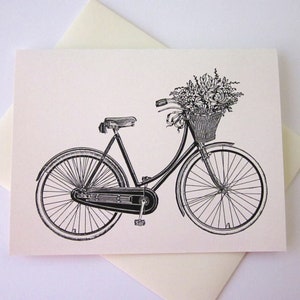 Bicicleta con cesta de flores Tarjeta de nota Set de 10 en blanco o marfil claro con sobres a juego
