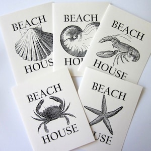 Strandhaus Notizkrabbe, Hummer, Seestern, Muschel, Muschel Notizkarten Briefpapier Set von 10 Karten in Weiß oder Helle Elfenbein mit passenden Umschlägen