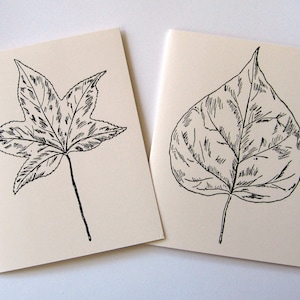 Leaf Note Cards Stationery Set of 10 Cards in White or Light Ivory With ...