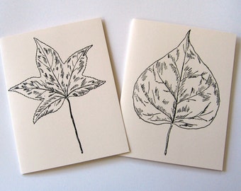 Leaf Note Cards Stationery Set of 10 Cards in White or Light Ivory with Matching Envelopes