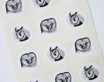 Owl Stickers One Inch Round Seals