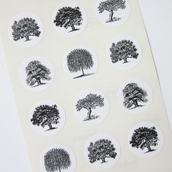Tree Stickers One Inch Round Seals 5 Tree Afbeeldingen