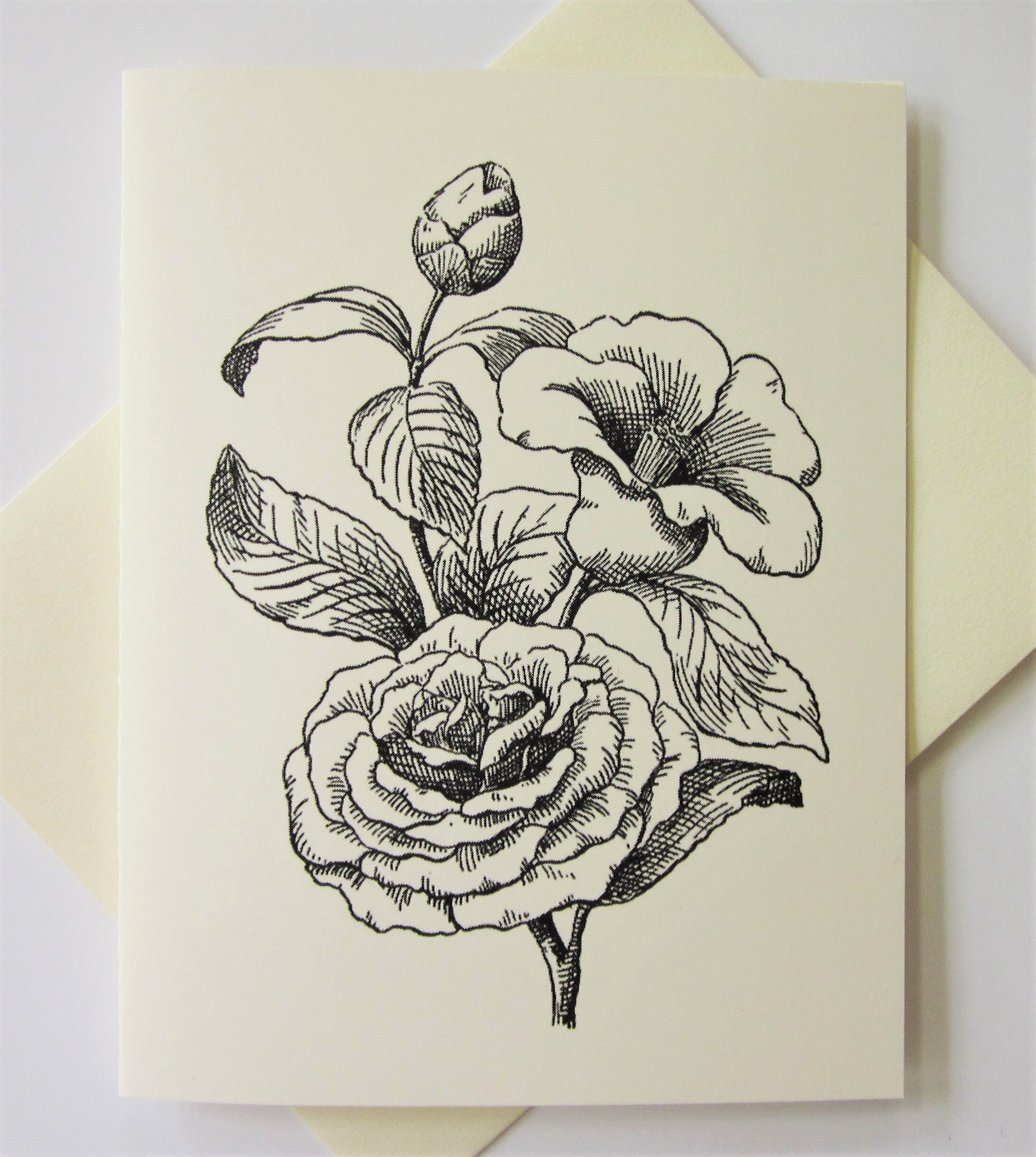 Camellia Rose Flower Note Cards Stationery Set of 10 Cards in White or ...