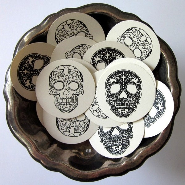 Day of the Dead Sugar Skull Tags Round Paper Gift Tags Set of 10