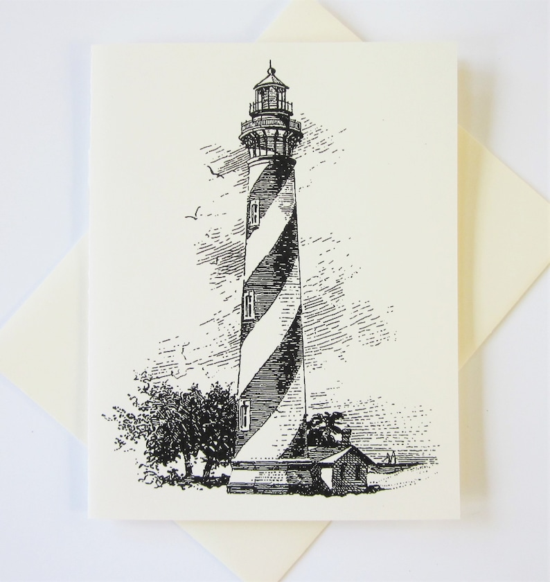 Lighthouse Note Cards Stationery Set of 10 Cards in White or Light Ivory with Matching Envelopes