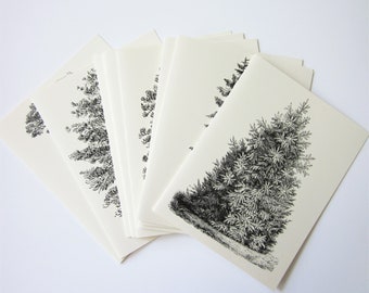 Pine Tree Note Card Set of 10 in White or Light Ivory with Matching Envelopes
