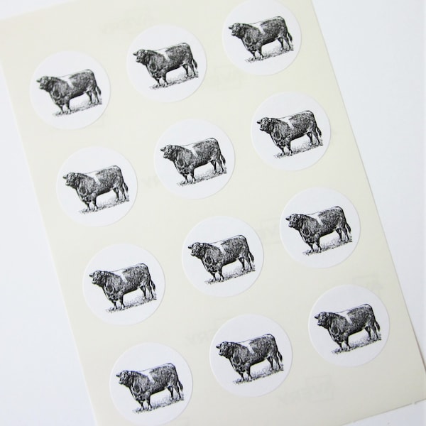 Bull Stickers One Inch Round Seals