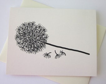 Dandelion Note Card Set of 10 in White or Light Ivory with Matching Envelopes