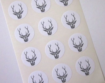 Deer with Antlers Stickers One Inch Round Seals