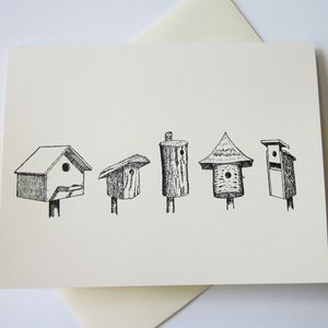 Birdhouse Note Cards Juego de papelería de 10 tarjetas en blanco o marfil claro con sobres a juego