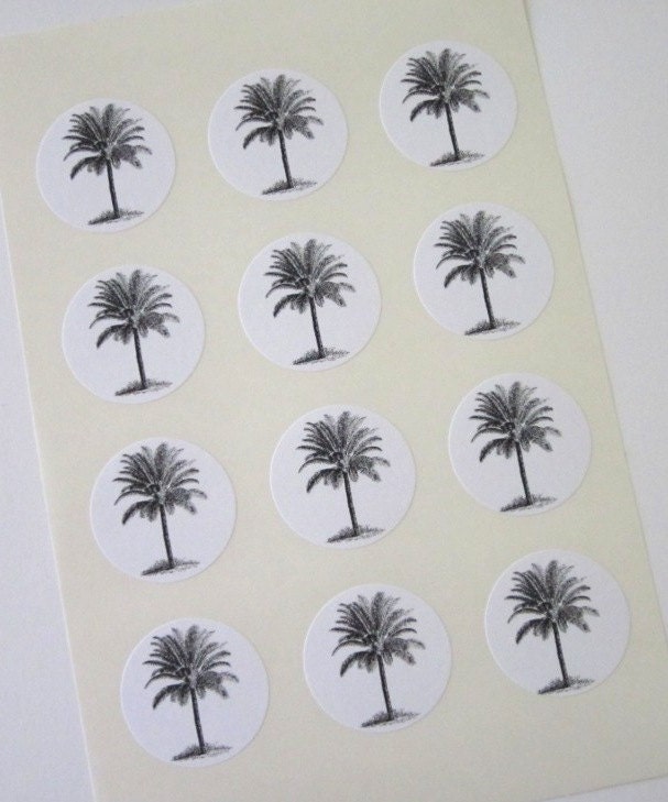 Palm Tree Stickers One Inch Round Seals