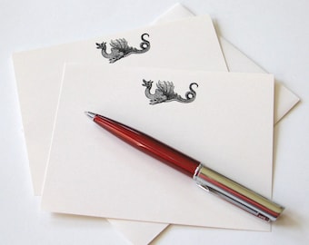 Dragon Note Cards Stationery Set of 10 Cards in White or Light Ivory with Matching Envelopes