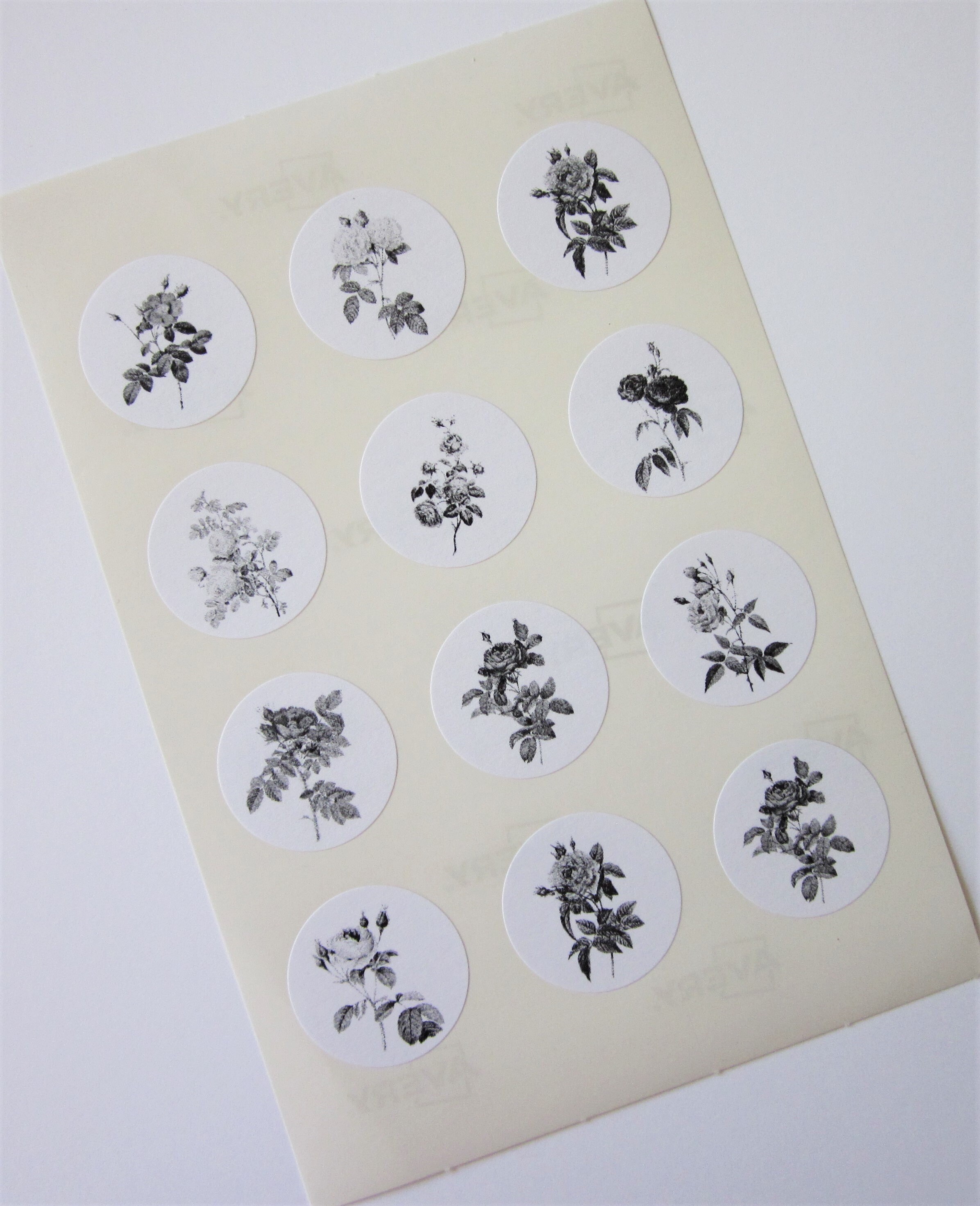 Round Sticker Rose Rose Flower Floral Stickers One Inch Round Seals - Etsy