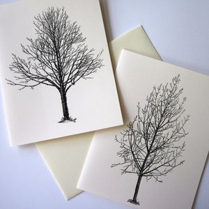 Ensemble de cartes de notes d’arbres d’hiver de 10 en ivoire blanc ou léger avec enveloppes assorties