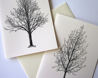 Winter Trees Note Card Set of 10 in White or Light Ivory with Matching Envelopes