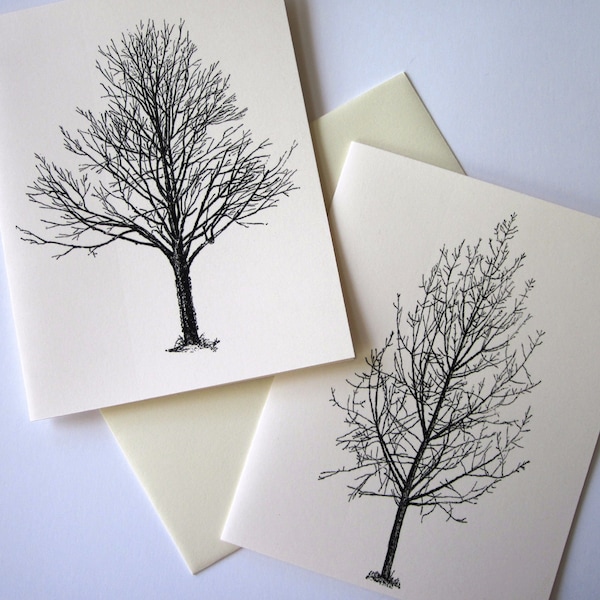 Winter Trees Note Card Set of 10 in White or Light Ivory with Matching Envelopes