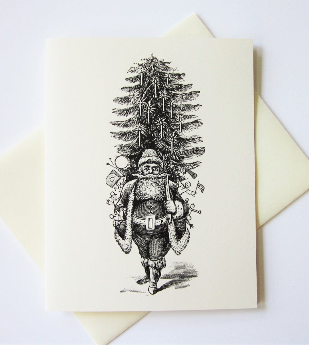 Santa Claus Christmas Tree Note Cards Set of 10 With Matching Envelopes ...