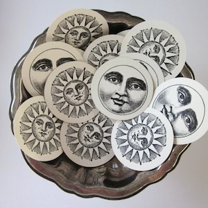 Sun Moon Face Tags Round Gift Tags Set of 10