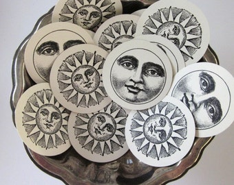 Sun Moon Face Tags Round Gift Tags Set of 10