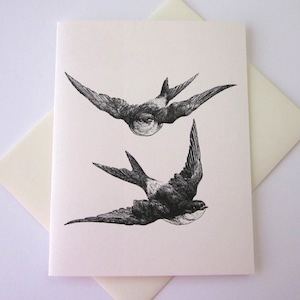Flying Birds Swallow Sparrow Note Card Set de 10 en ivoire blanc ou clair avec enveloppes assorties