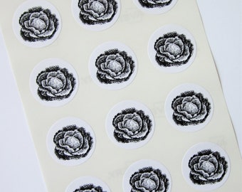 Cabbage Lettuce Stickers One Inch Round Seals